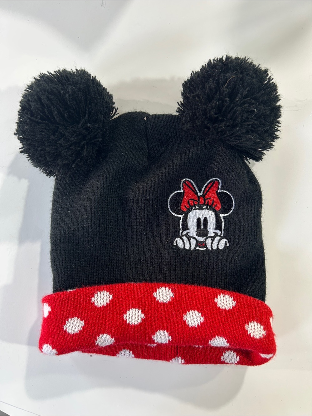 Disney Minnie Mouse Kids Pom-Pom Beanie Hat - Black & Red